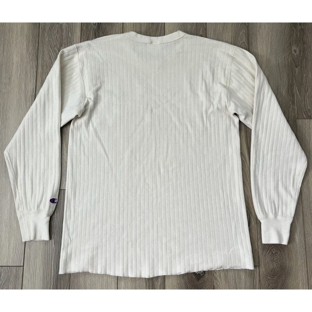 Vintage Champion Long Sleeve Pullover Shirt Mens Sz L Cream Ribbed Cotton Blend - Picture 5 of 8